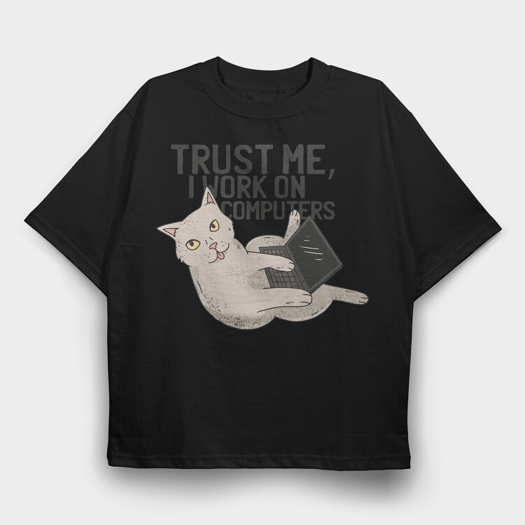 Computer Cat, Tricou Oversize Barbati (Unisex)