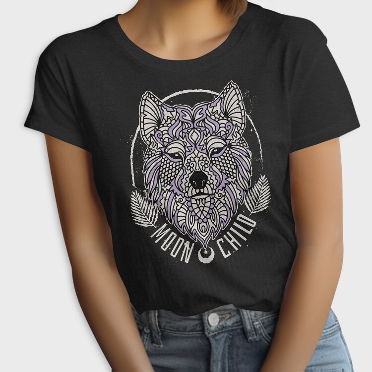 Mandala Wolf Moon Child Tote, Tricou Femei