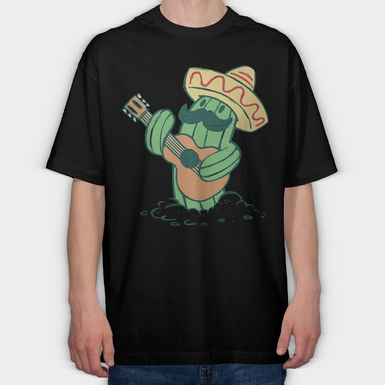 Cactus With Mexican Hat And Guitar 5 De Mayo, Tricou Oversize Barbati (Unisex)