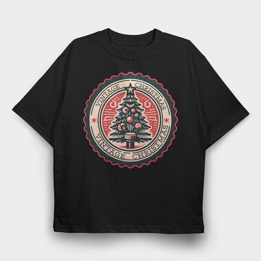 Vintage Christmas Tree Emblem, Tricou Oversize Barbati (Unisex)