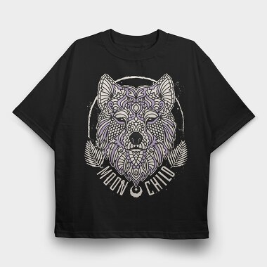 Mandala Wolf Moon Child Tote, Tricou Oversize Barbati (Unisex)