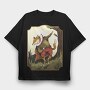Vintage Fox Coat Illustrations, Tricou Oversize Barbati (Unisex)