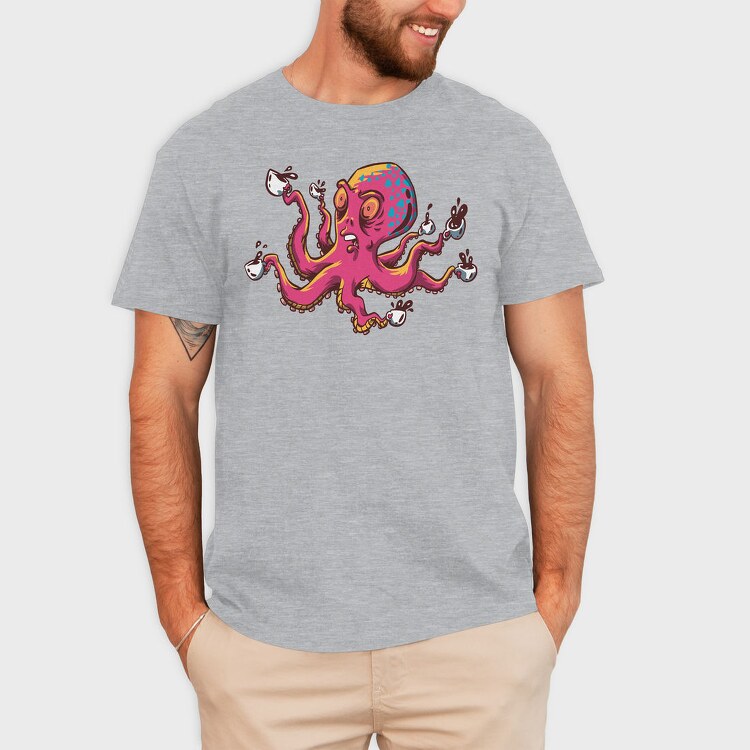Octopus With Coffee Cups, Tricou Barbati (Unisex)