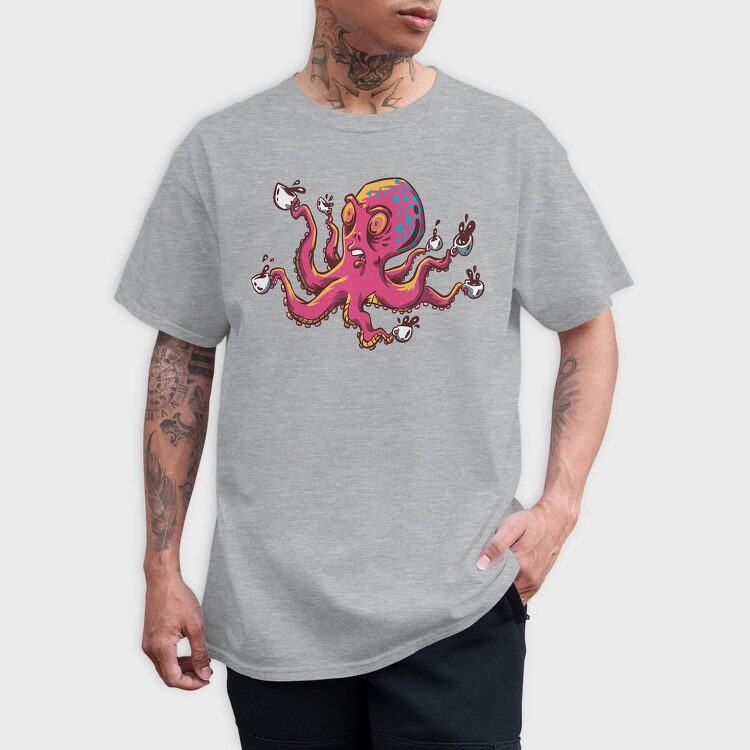 Octopus With Coffee Cups, Tricou Barbati (Unisex)