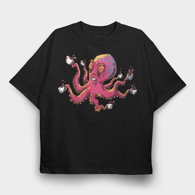 Octopus With Coffee Cups, Tricou Oversize Barbati (Unisex)