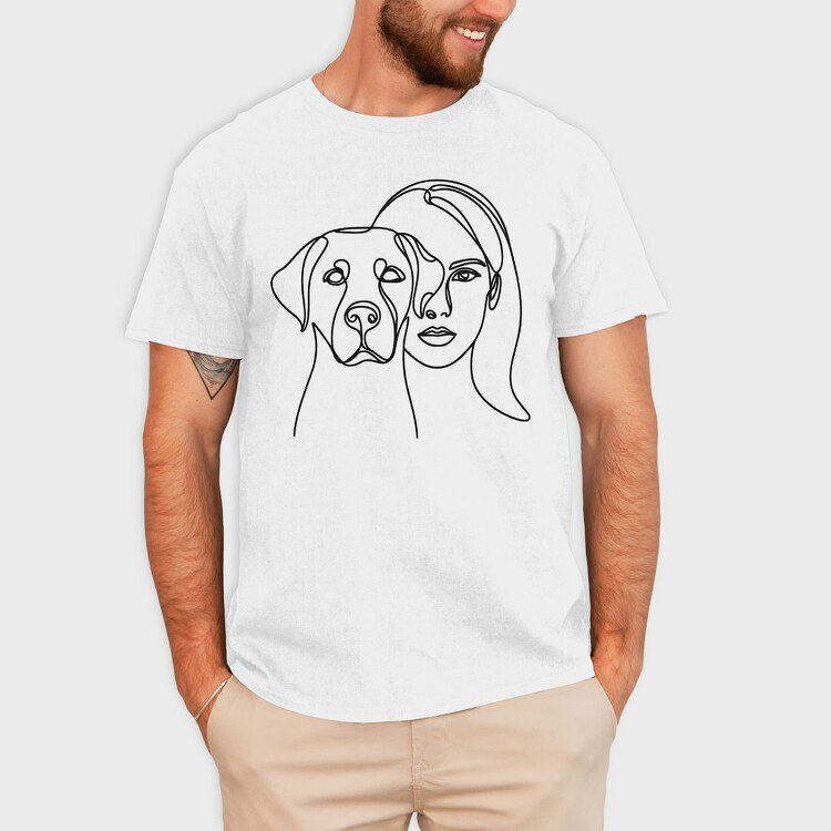 Continuous Line Dog And Woman Coninous, Tricou Barbati (Unisex)