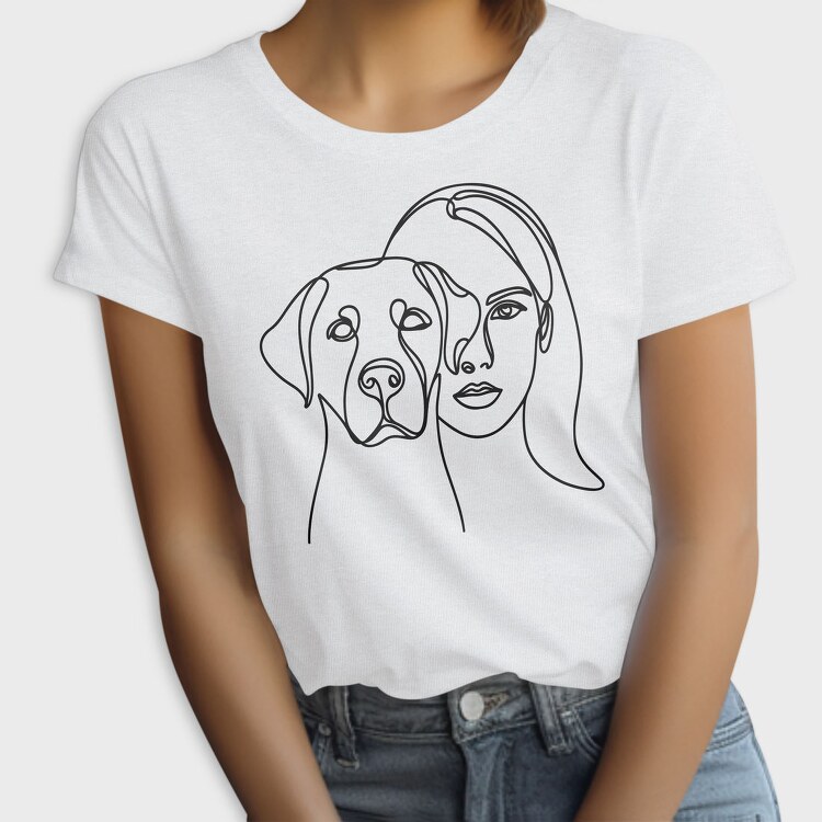Continuous Line Dog And Woman Coninous, Tricou Femei