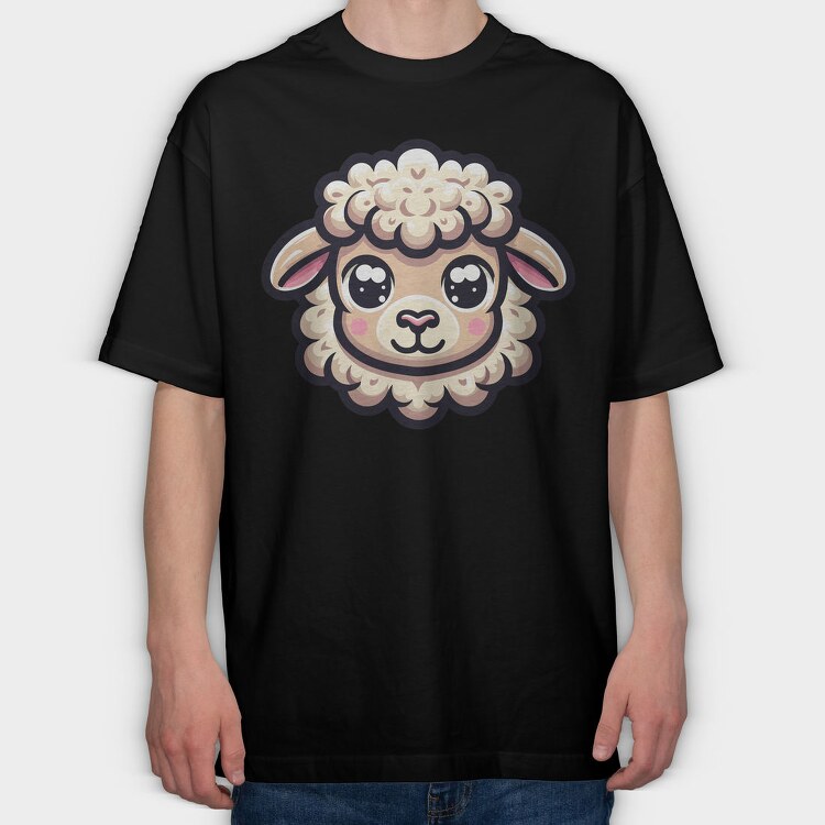 Kawaii Sheep Face, Tricou Oversize Barbati (Unisex)