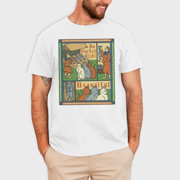Medieval Cat Animal Painting Asking For Fish, Tricou Barbati (Unisex)