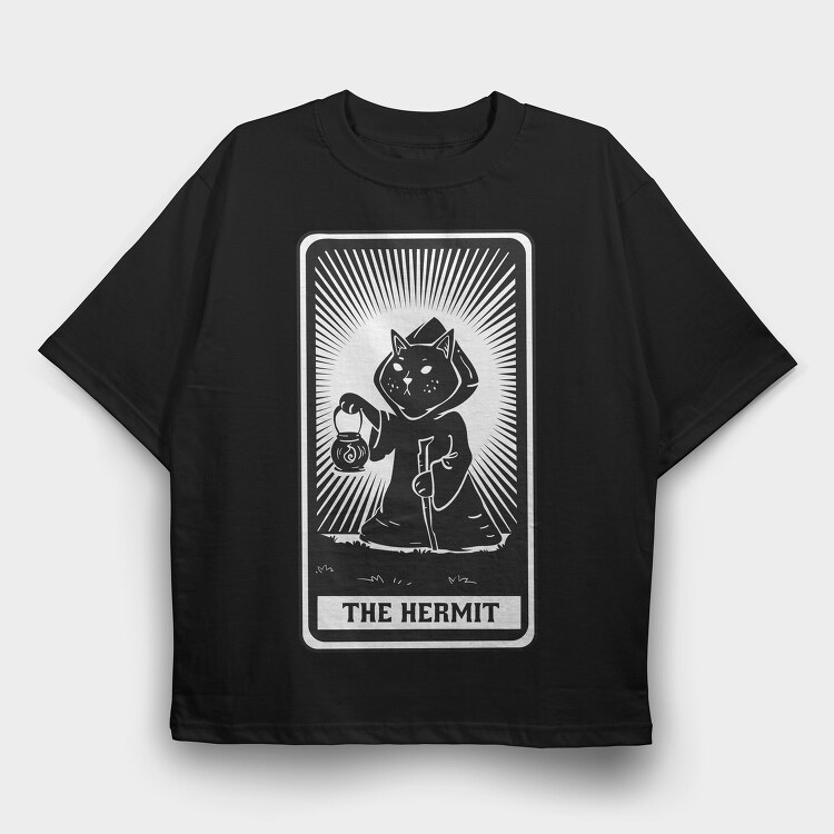 Cat Tarot Card Fantasy The Hermit, Tricou Oversize Barbati (Unisex)