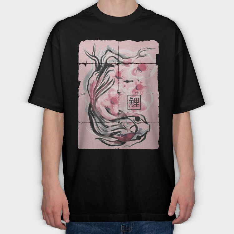 Koi Fish Animal Sakura Flowers, Tricou Oversize Barbati (Unisex)