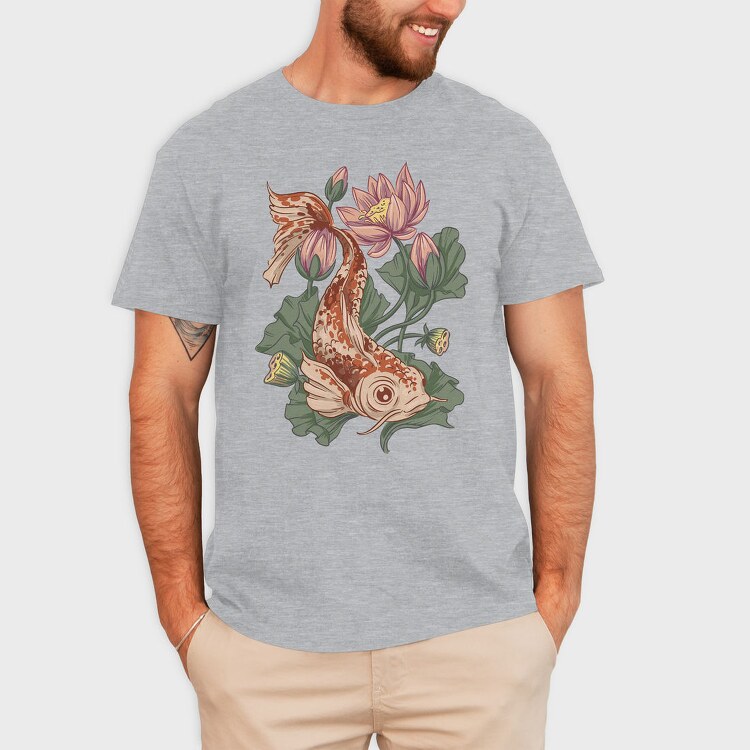 Koi Fish Lotus Illustration 04, Tricou Barbati (Unisex)