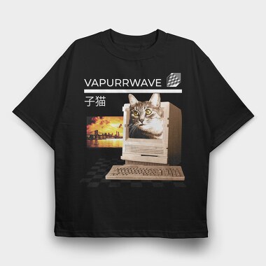 Cat Vaporwave Glitch 2 Vapurrwave, Tricou Oversize Barbati (Unisex)