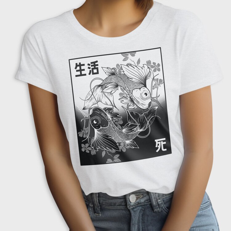 Koi Yin Yang Life Death Hand Drawn, Tricou Femei