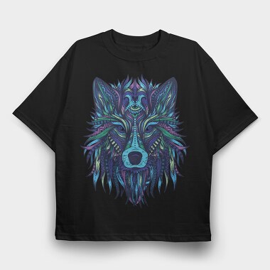 Wolf Illustration Color 001, Tricou Oversize Barbati (Unisex)