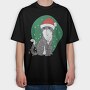 Cat With Fairy Lights Christmas, Tricou Oversize Barbati (Unisex)