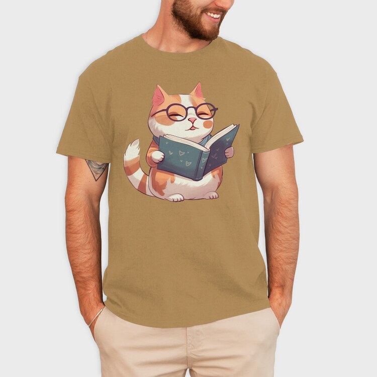 Cat With Glasses Reading Book, Tricou Barbati (Unisex)