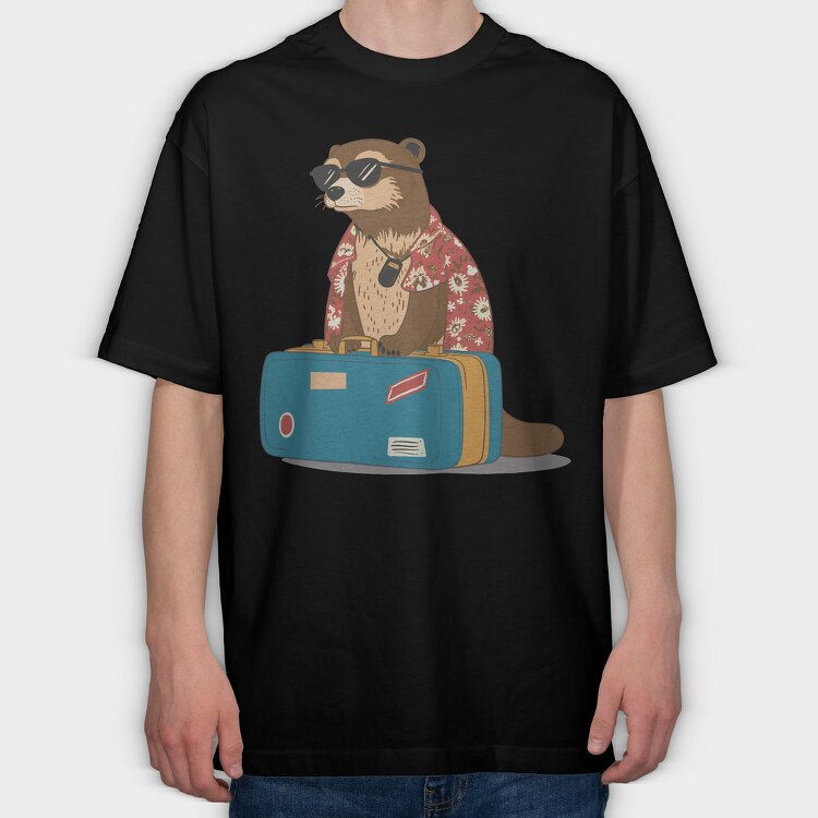 Otter Animal On Vacation Travel, Tricou Oversize Barbati (Unisex)