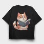 Cat With Glasses Reading Book, Tricou Oversize Barbati (Unisex)