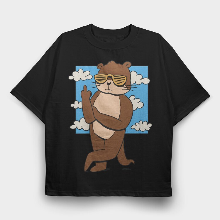 Otter Animal With Cool Sunglasses, Tricou Oversize Barbati (Unisex)
