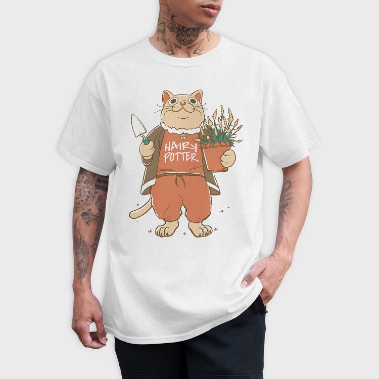 Cat With Plant Pottery, Tricou Barbati (Unisex)