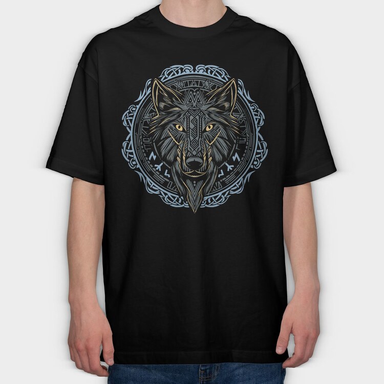 Wolf With Runes, Tricou Oversize Barbati (Unisex)