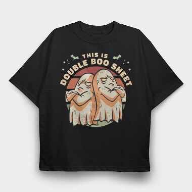 Double Boo Sheet Funny Halloween Ghosts Pun, Tricou Oversize Barbati (Unisex)