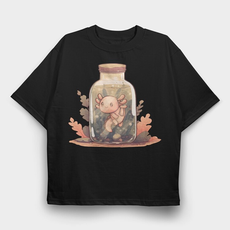 Baby Axolotl In Jar, Tricou Oversize Barbati (Unisex)