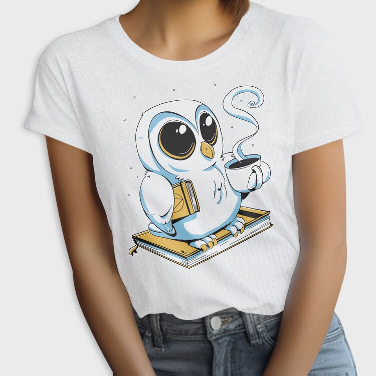 Owl With Books And Coffee Cute, Tricou Femei