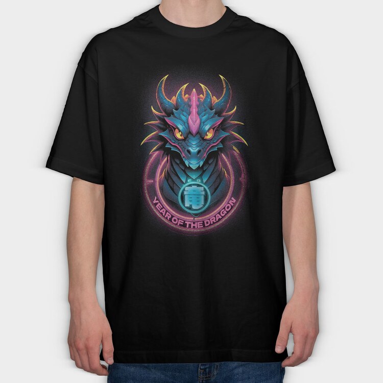Dragon Neon New Year, Tricou Oversize Barbati (Unisex)