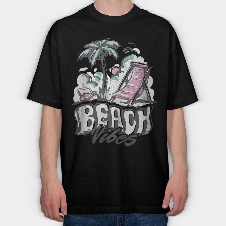 Beach Vibes Summer Vintage Lettering, Tricou Oversize Barbati (Unisex)