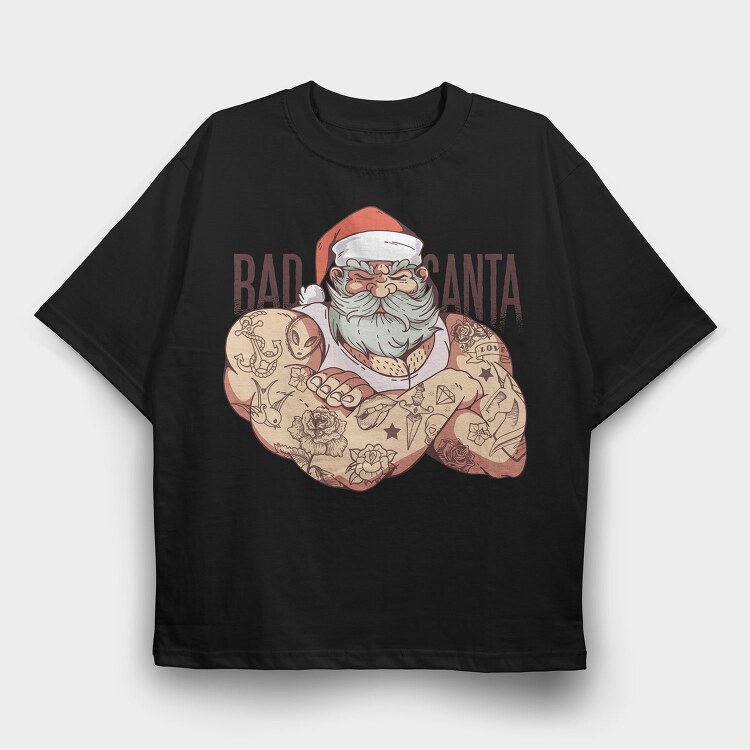 Bad Tattoo Santa, Tricou Oversize Barbati (Unisex)