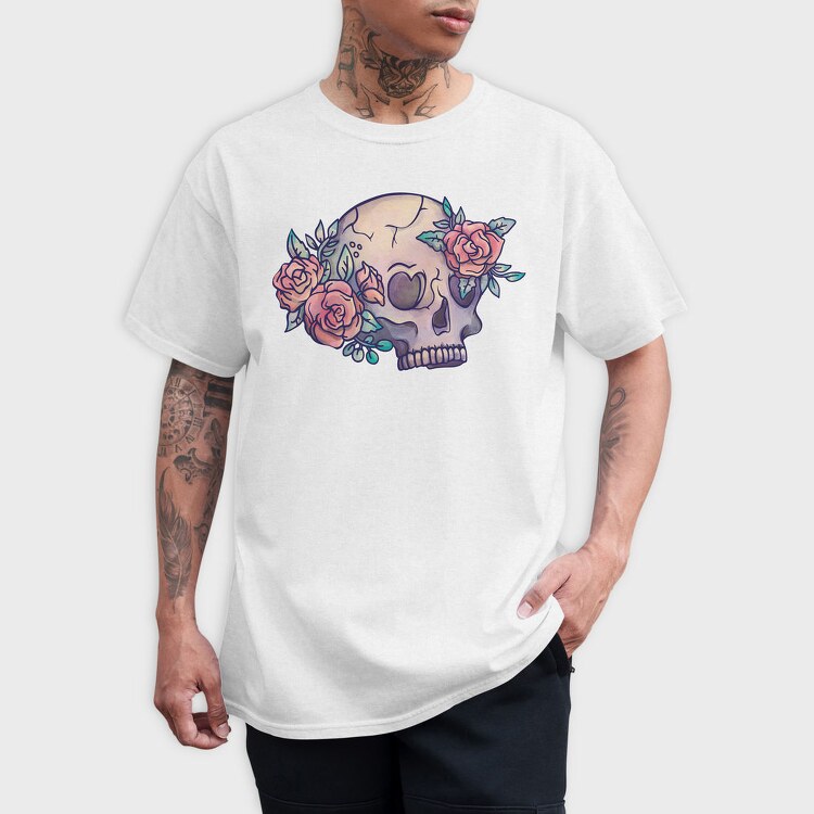 Pastel Floral Colorful Skull Flowers, Tricou Barbati (Unisex)