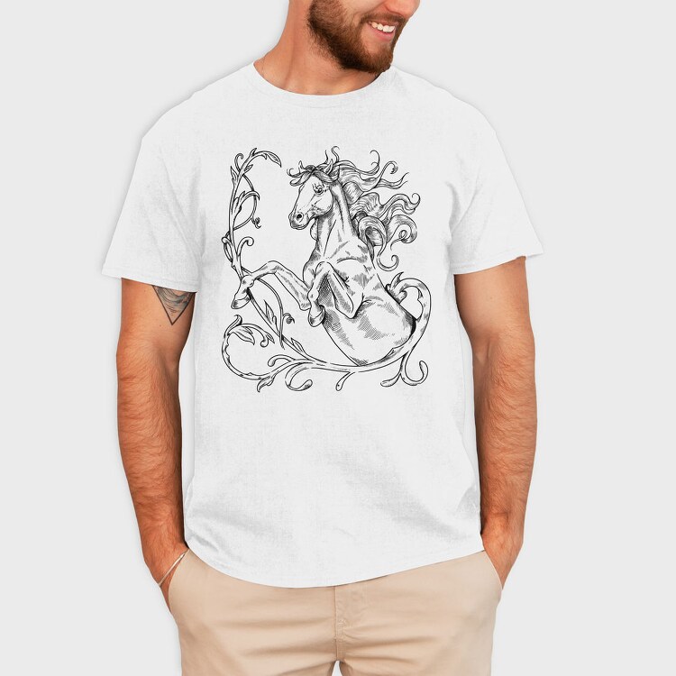 Hand Drawn Antique Horse Animal, Tricou Barbati (Unisex)