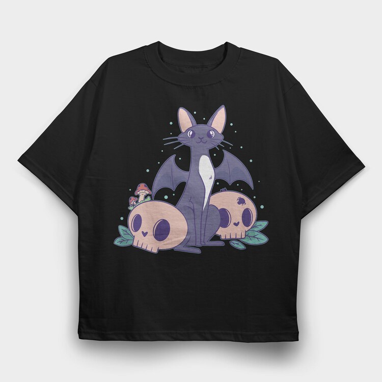 Pastel Goth Bat Cat Cute, Tricou Oversize Barbati (Unisex)