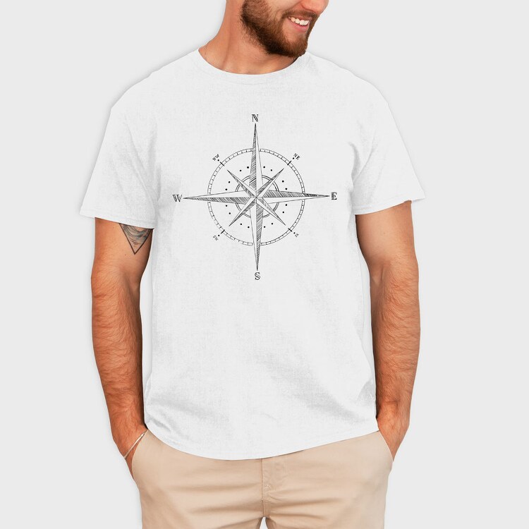 Hand Drawn Compass Rose Illustration, Tricou Barbati (Unisex)