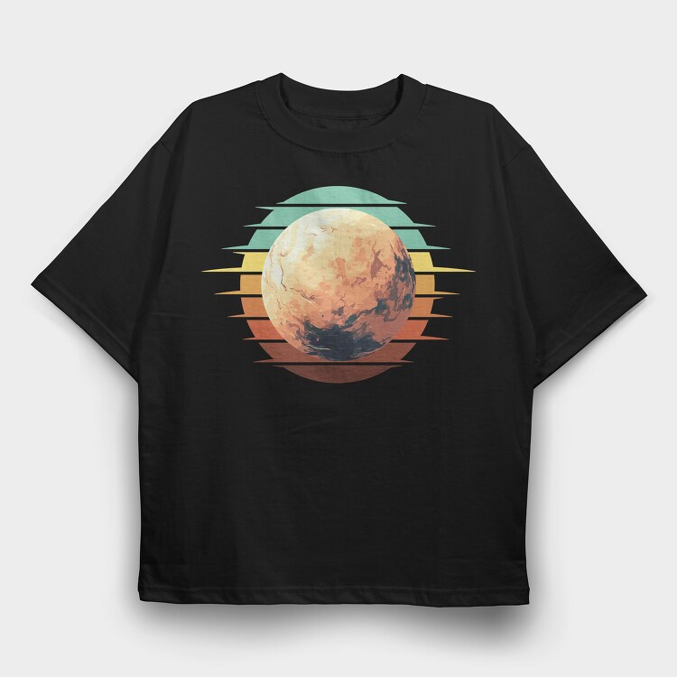 Pluto Retro Sunset Planet, Tricou Oversize Barbati (Unisex)