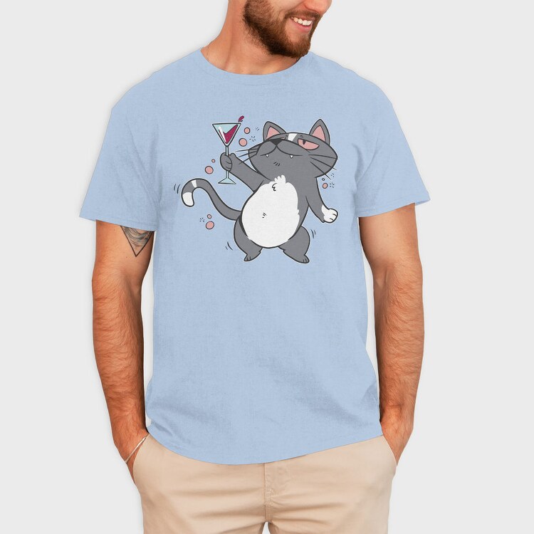 Drunk Cat With Drink, Tricou Barbati (Unisex)