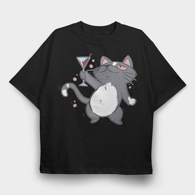 Drunk Cat With Drink, Tricou Oversize Barbati (Unisex)
