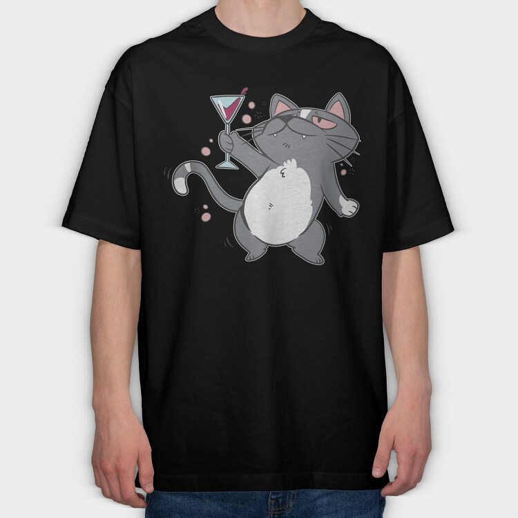 Drunk Cat With Drink, Tricou Oversize Barbati (Unisex)