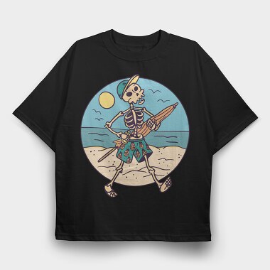 Skeleton At The Beach Sunshade, Tricou Oversize Barbati (Unisex)