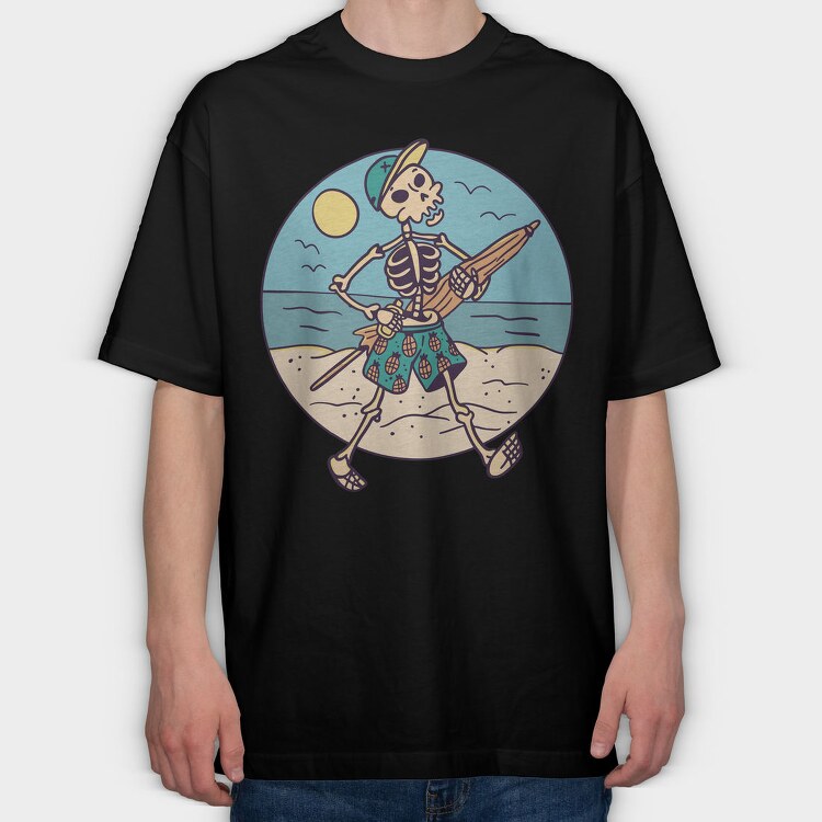 Skeleton At The Beach Sunshade, Tricou Oversize Barbati (Unisex)