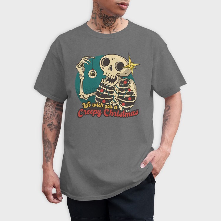 Skeleton Christmas Creepy Cartoon, Tricou Barbati (Unisex)