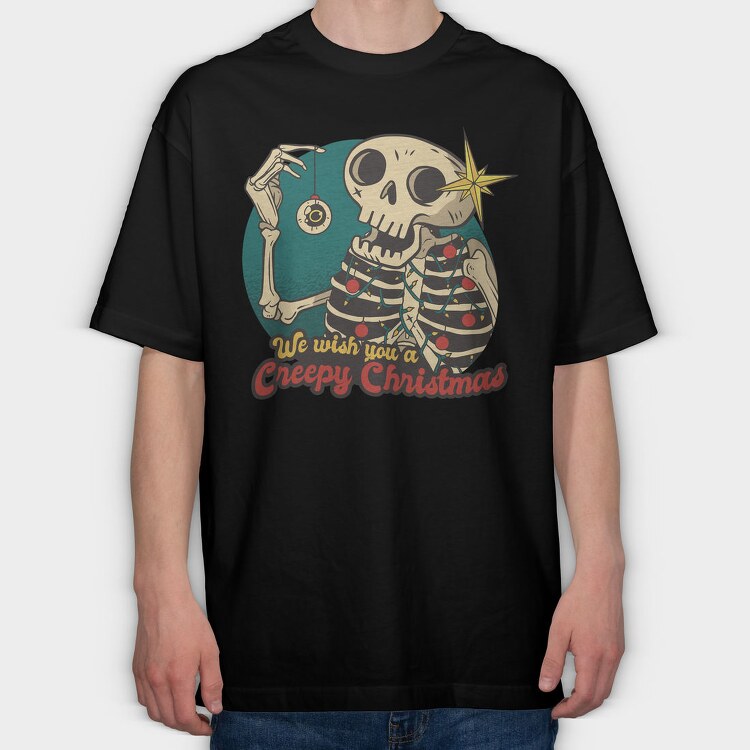 Skeleton Christmas Creepy Cartoon, Tricou Oversize Barbati (Unisex)