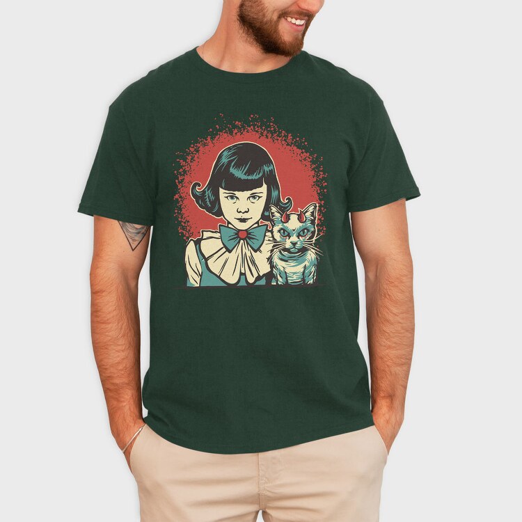 Diabolic Girl And Cat, Tricou Barbati (Unisex)