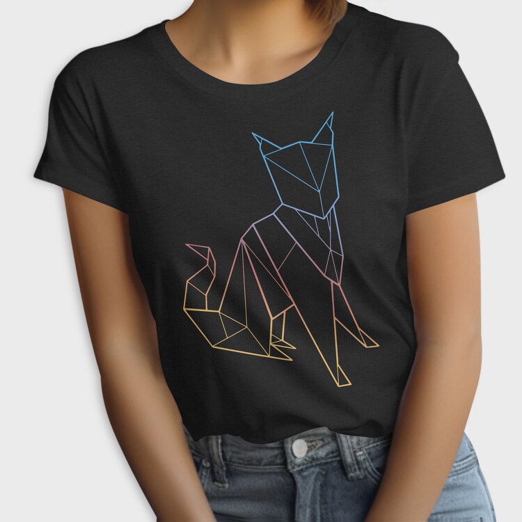 Polygonal Cat Rainbow Gradient, Tricou Femei