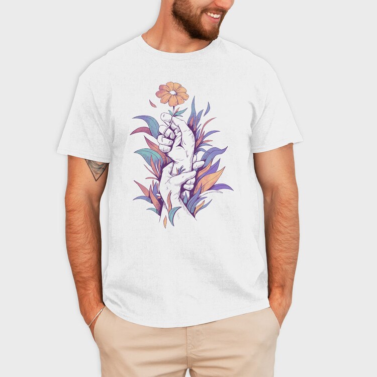Hands Holding A Flower Plants, Tricou Barbati (Unisex)