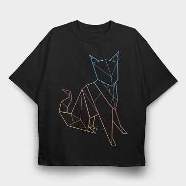 Polygonal Cat Rainbow Gradient, Tricou Oversize Barbati (Unisex)