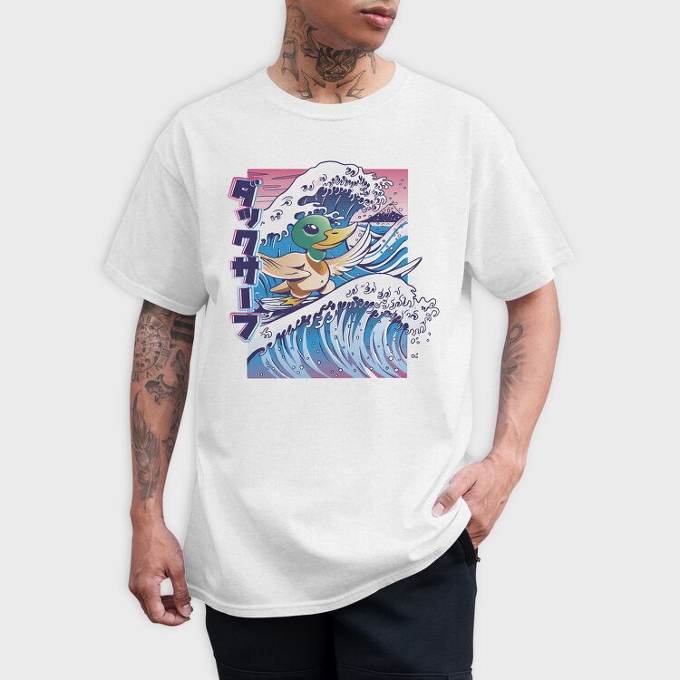 Duck Surfing Surf Vaporwave, Tricou Barbati (Unisex)