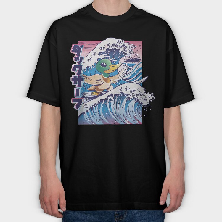 Duck Surfing Surf Vaporwave, Tricou Oversize Barbati (Unisex)